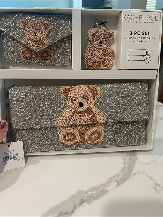 Rachel Zoe Handbags - Rachel Zoe Silver Beaded Teddy Bear 3-Piece Clutch Set